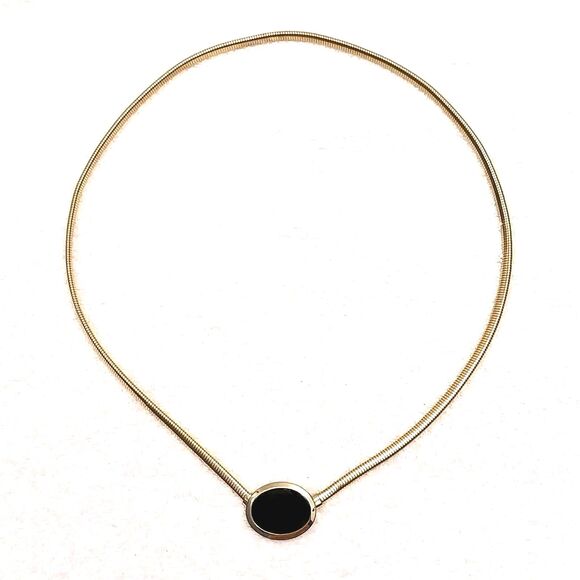 Womens Fashion Belt Gold Tone Coil With Onyx Buckle Stretch 24" #J324 - Picture 1 of 6